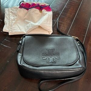 Tory Burch Black Pebbled Leather Crossbody Bag